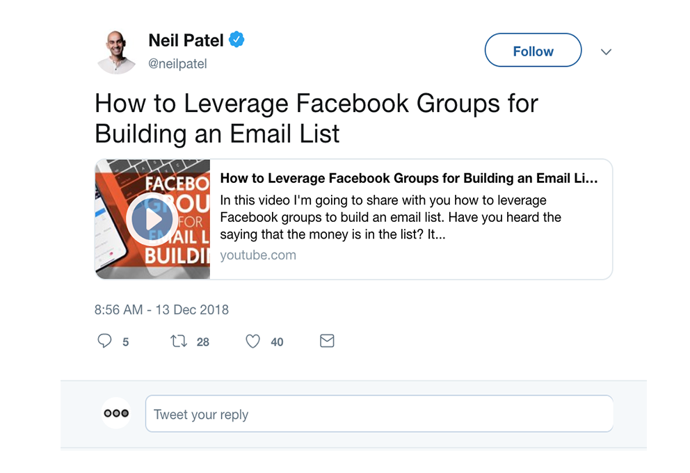 Screenshot of Tweet by Neil Patel